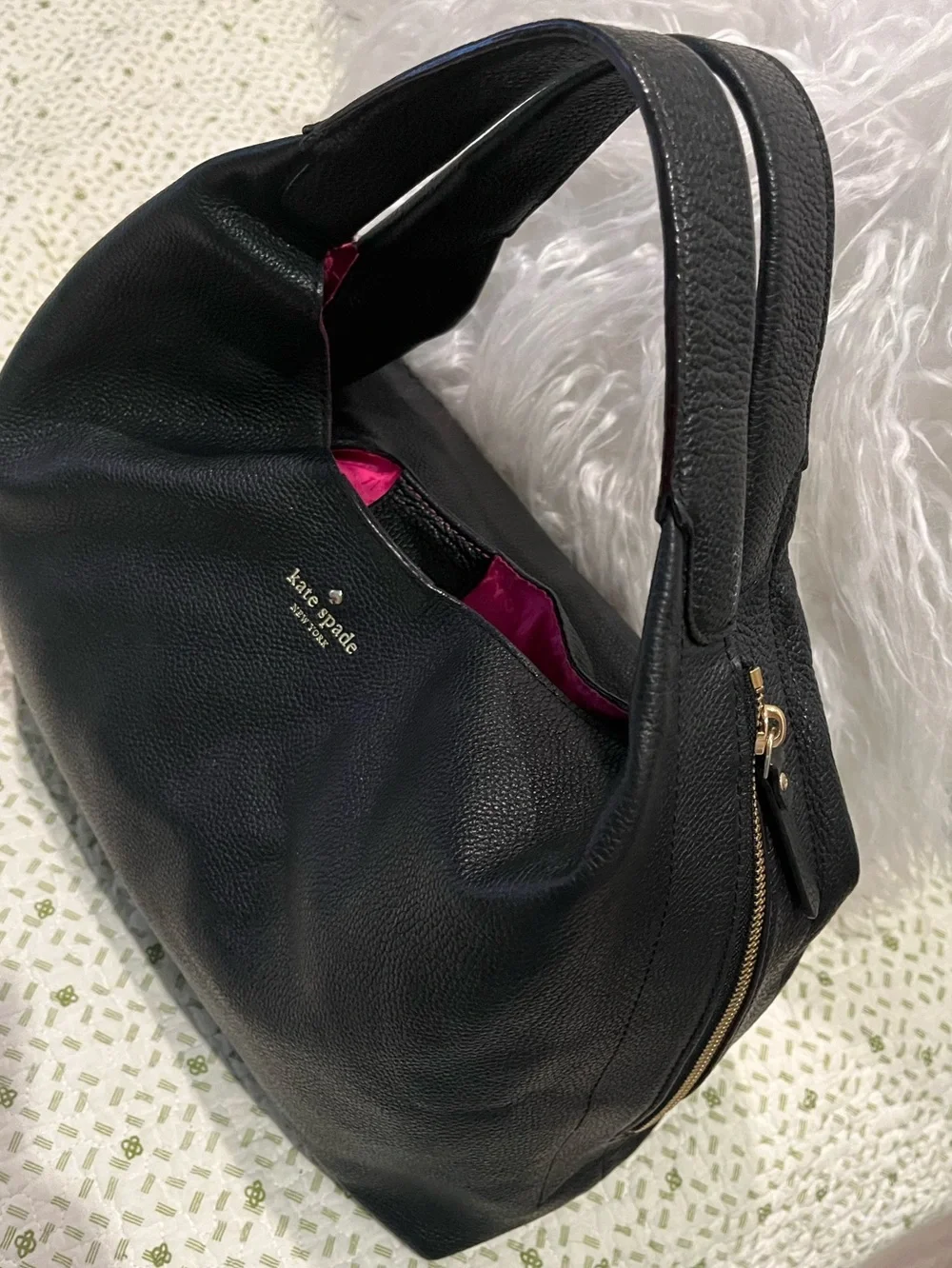 kate spade Mansfield Juniper Black Pebbled Leather Hobo Bag